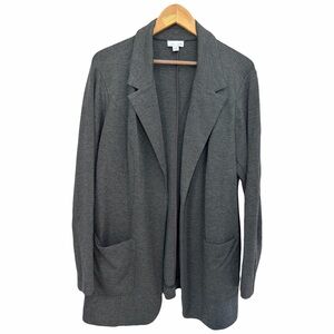 J Jill Womens Ponte Knit Blazer Open Front Pockets Charcoal Gray 1X Stretch
